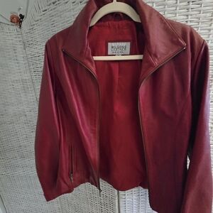 Wilsons Leather Women's Deep Red Leather Zip Jacket